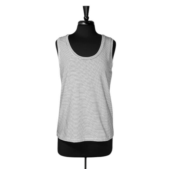 Theory Women's Easy Tank Black Cream Ranmire Stripe Stretch Sleeveless Top L NWT - Picture 1 of 8